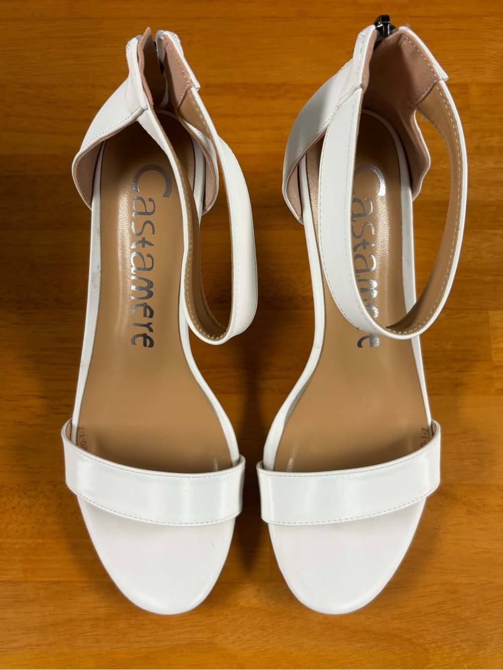Castamere Women’s White Ankle Strap Stiletto Sandals Zip US 7.5 EU 38
